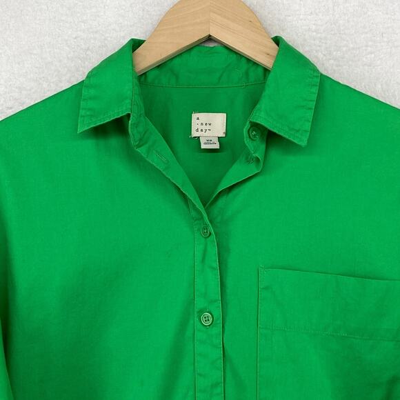 A NEW DAY Top XS Boyfriend Shirt Button Up Long Sleeve Stretch Cotton Green - Picture 5 of 12